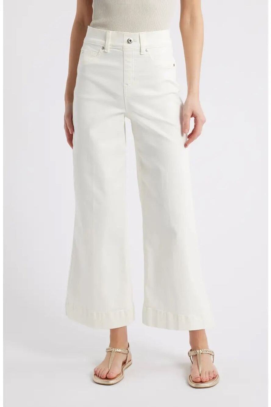 NWT SPANX Stretch Twill High Rise Cropped Wide Leg Pants Ecru M